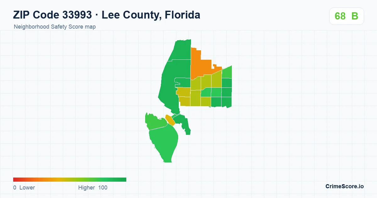 ZIP Code 33993 in Lee County, Florida neighborhood Safety Score map