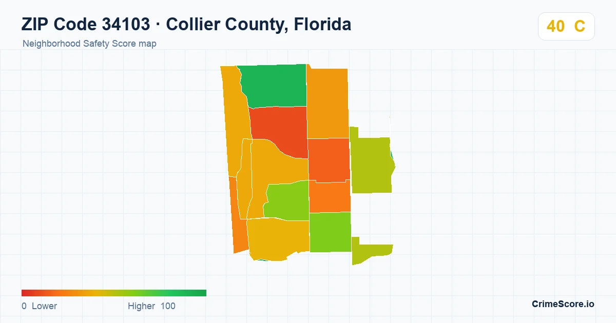 ZIP Code 34103 in Collier County, Florida neighborhood Safety Score map