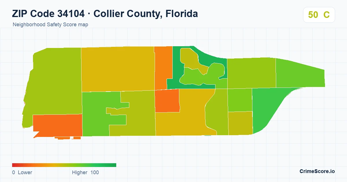 ZIP Code 34104 in Collier County, Florida neighborhood Safety Score map