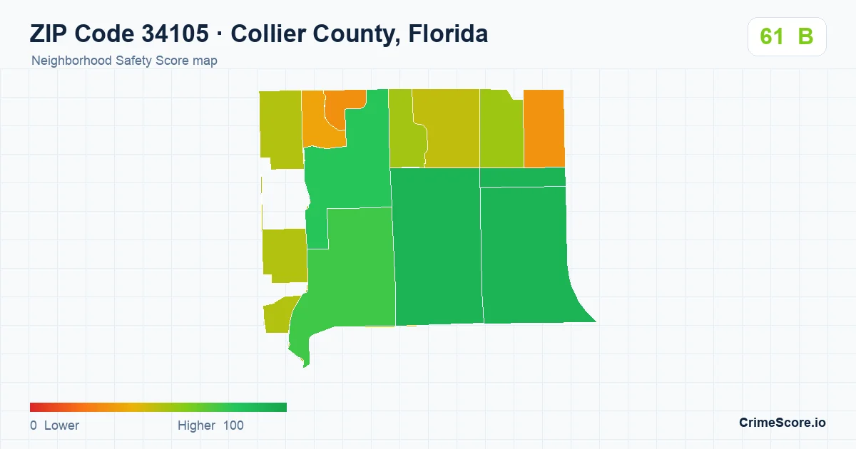 ZIP Code 34105 in Collier County, Florida neighborhood Safety Score map