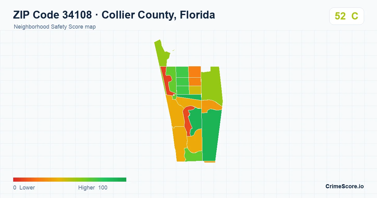 ZIP Code 34108 in Collier County, Florida neighborhood Safety Score map