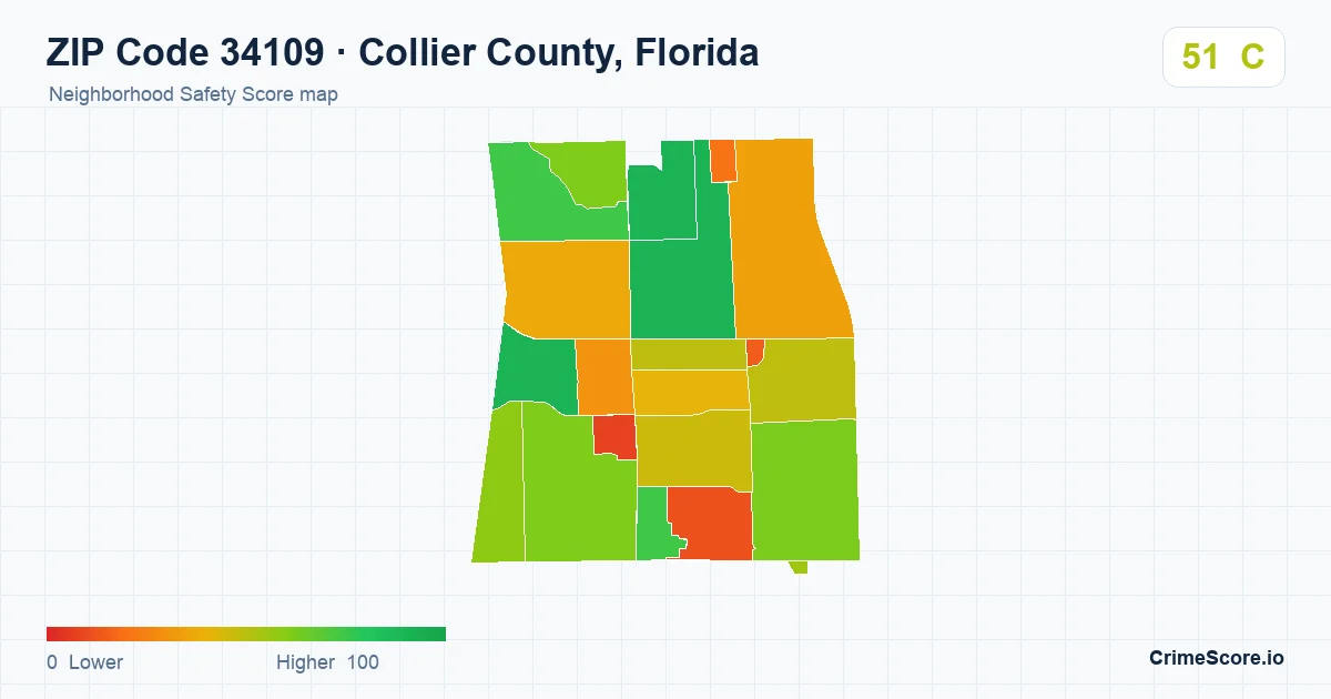 ZIP Code 34109 in Collier County, Florida neighborhood Safety Score map