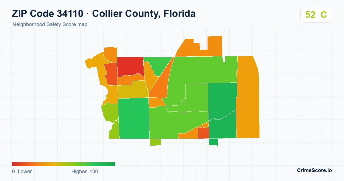 ZIP Code 34110 in Collier County, Florida neighborhood Safety Score map