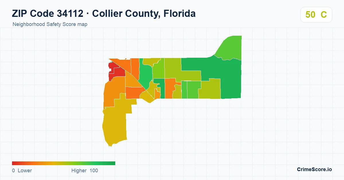 ZIP Code 34112 in Collier County, Florida neighborhood Safety Score map