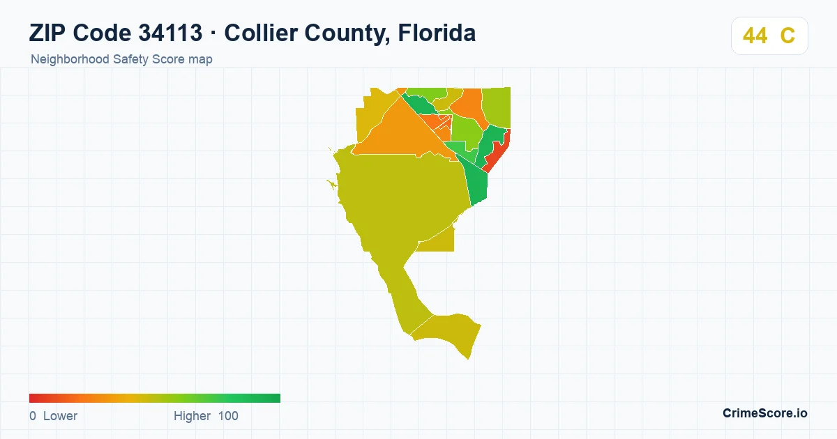 ZIP Code 34113 in Collier County, Florida neighborhood Safety Score map