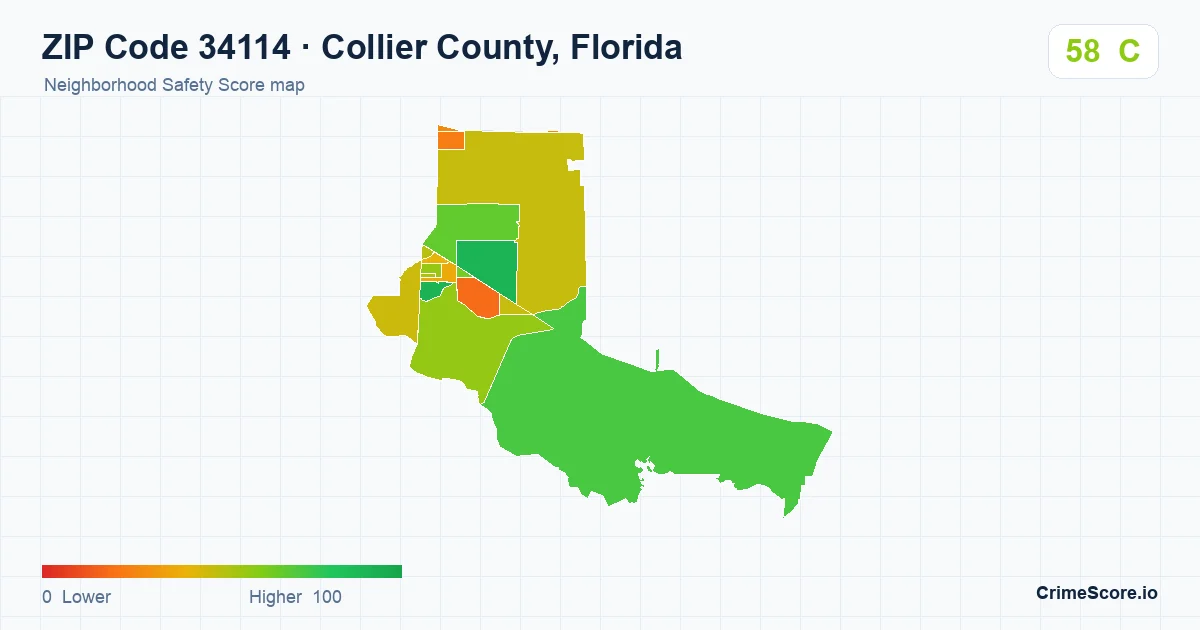 ZIP Code 34114 in Collier County, Florida neighborhood Safety Score map