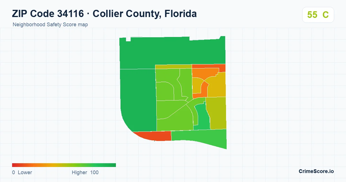 ZIP Code 34116 in Collier County, Florida neighborhood Safety Score map