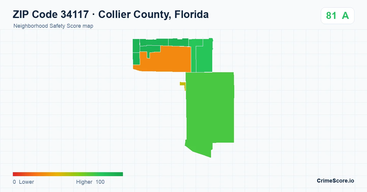 ZIP Code 34117 in Collier County, Florida neighborhood Safety Score map