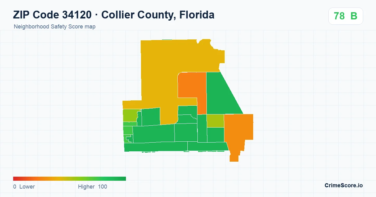 ZIP Code 34120 in Collier County, Florida neighborhood Safety Score map