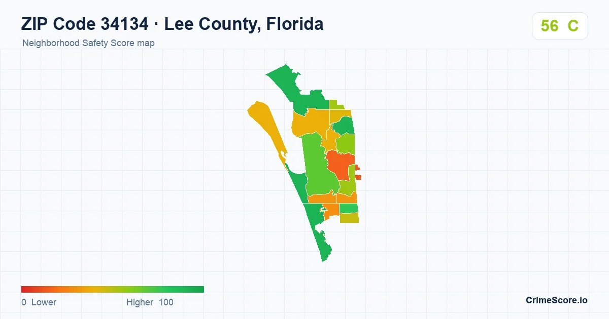 ZIP Code 34134 in Lee County, Florida neighborhood Safety Score map