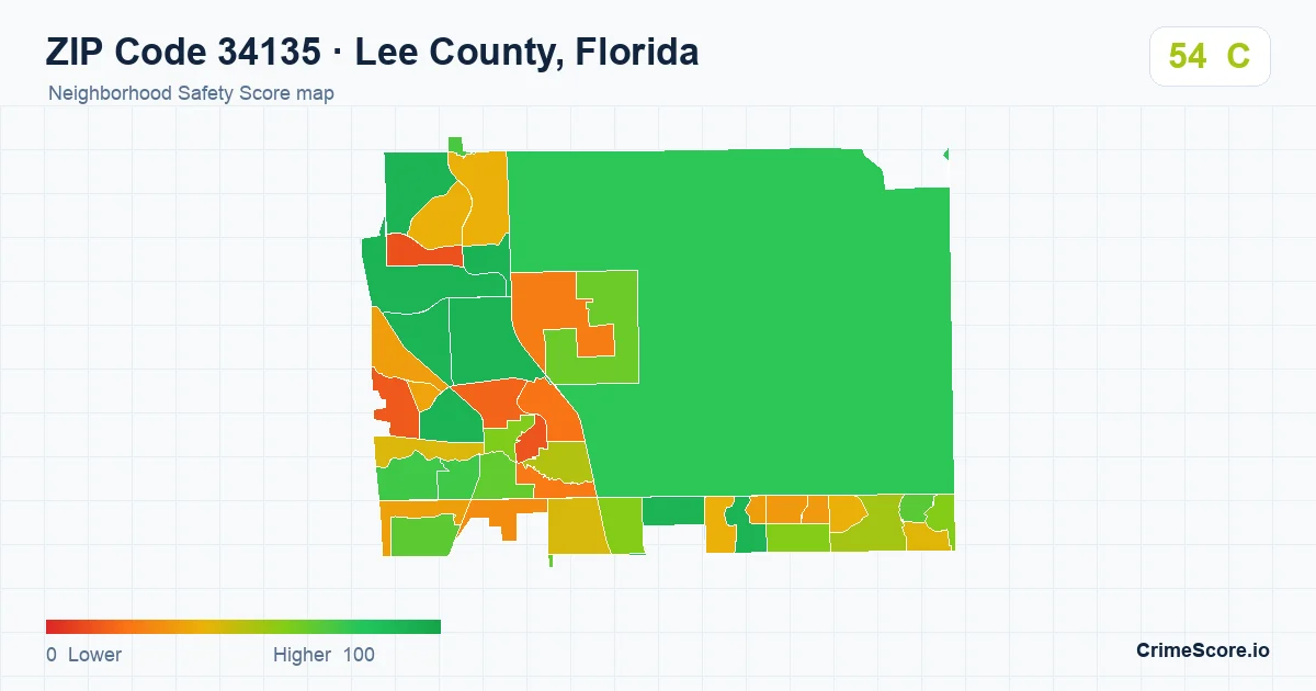 ZIP Code 34135 in Lee County, Florida neighborhood Safety Score map