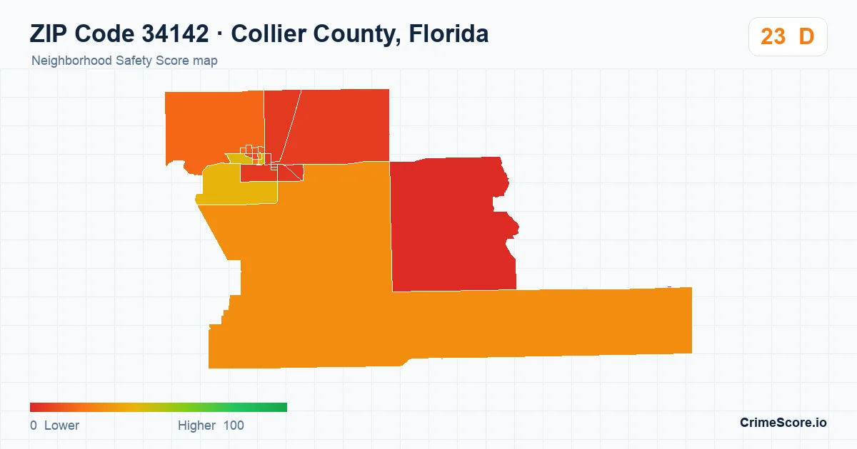 ZIP Code 34142 in Collier County, Florida neighborhood Safety Score map