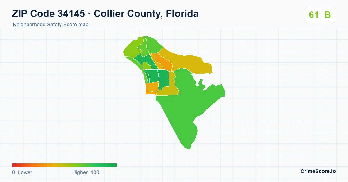 ZIP Code 34145 in Collier County, Florida neighborhood Safety Score map