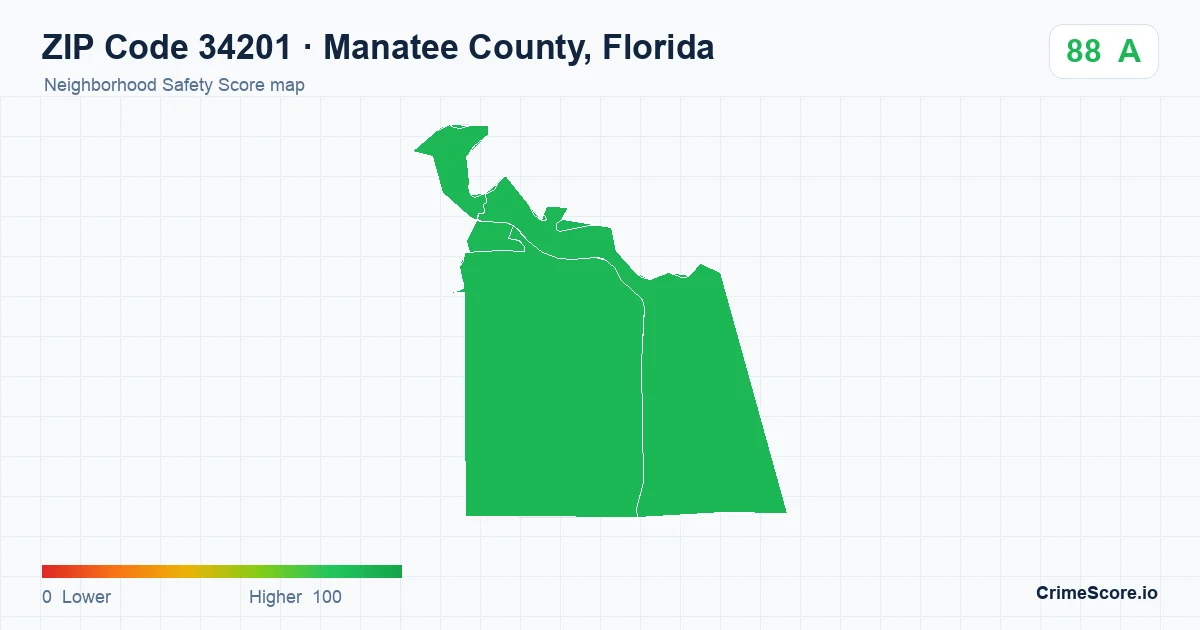 ZIP Code 34201 in Manatee County, Florida neighborhood Safety Score map