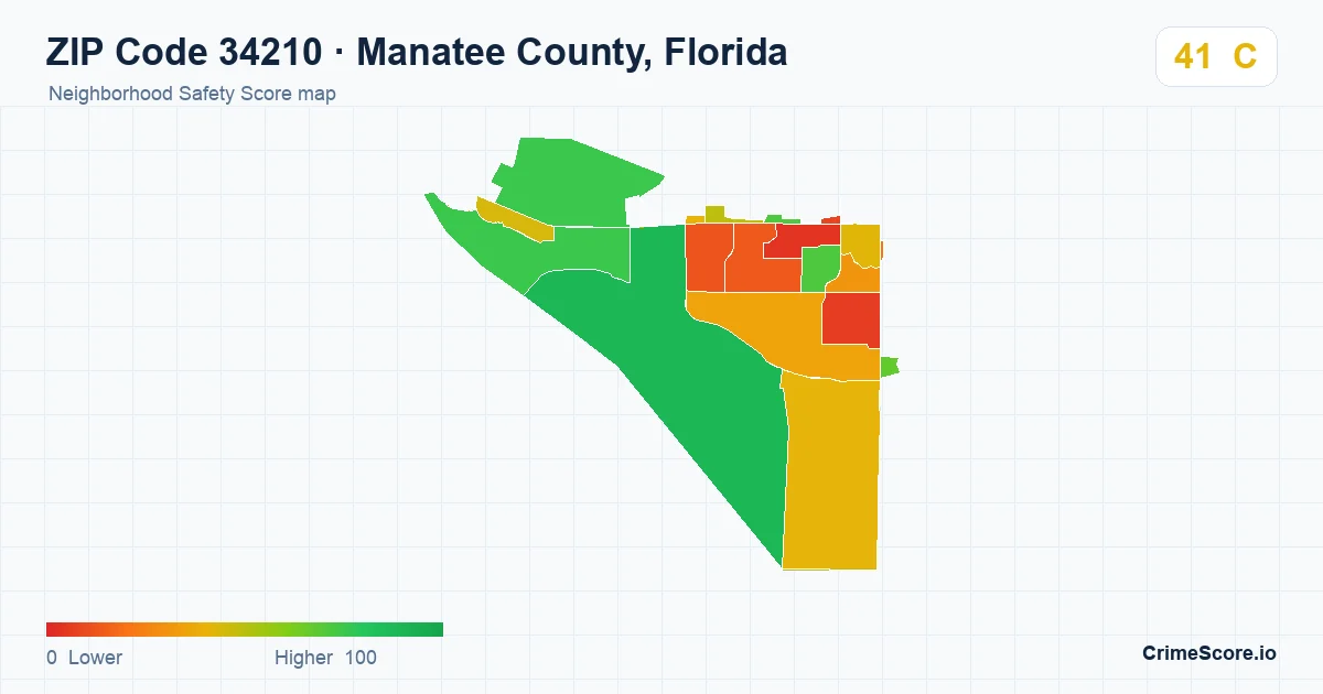 ZIP Code 34210 in Manatee County, Florida neighborhood Safety Score map