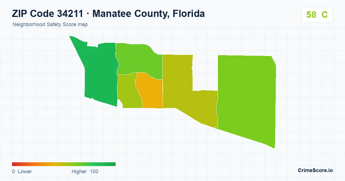 ZIP Code 34211 in Manatee County, Florida neighborhood Safety Score map
