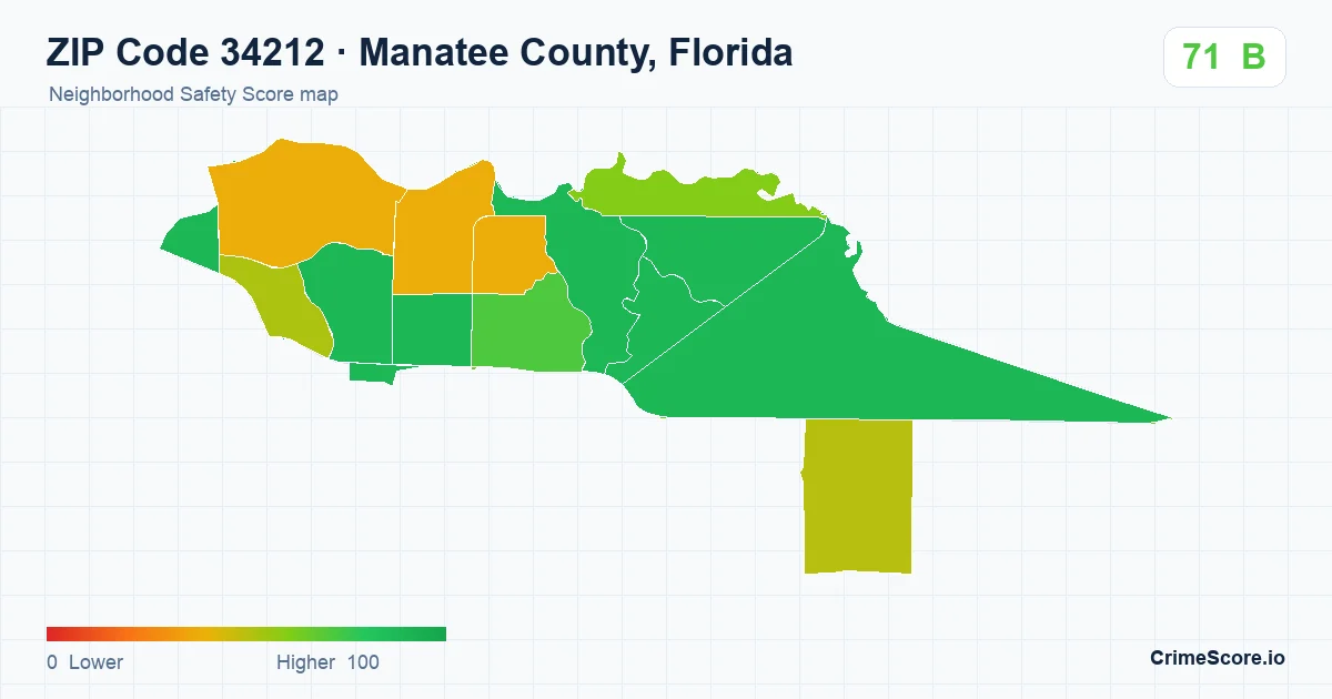 ZIP Code 34212 in Manatee County, Florida neighborhood Safety Score map