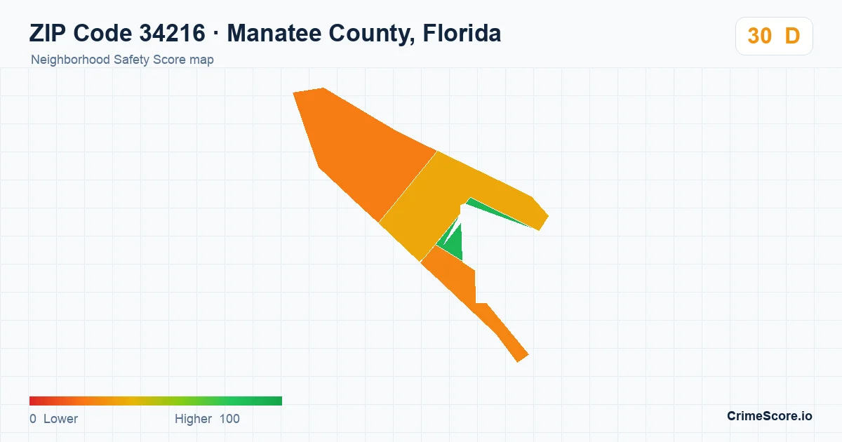 ZIP Code 34216 in Manatee County, Florida neighborhood Safety Score map