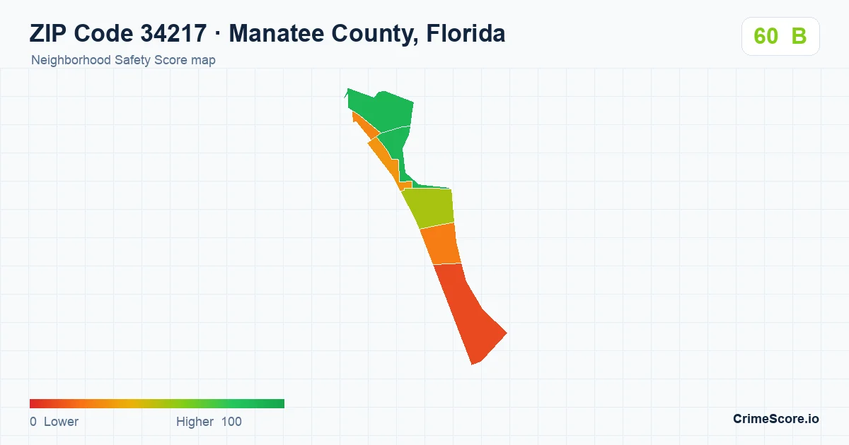 ZIP Code 34217 in Manatee County, Florida neighborhood Safety Score map