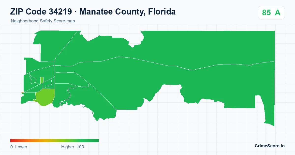 ZIP Code 34219 in Manatee County, Florida neighborhood Safety Score map