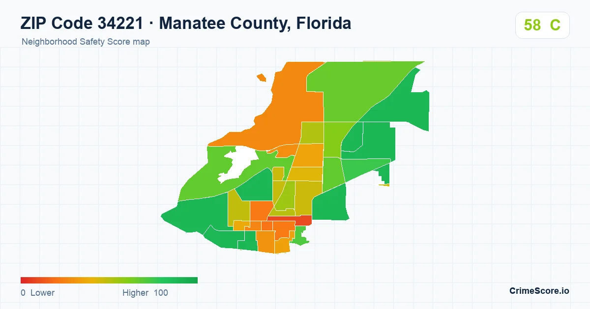 ZIP Code 34221 in Manatee County, Florida neighborhood Safety Score map