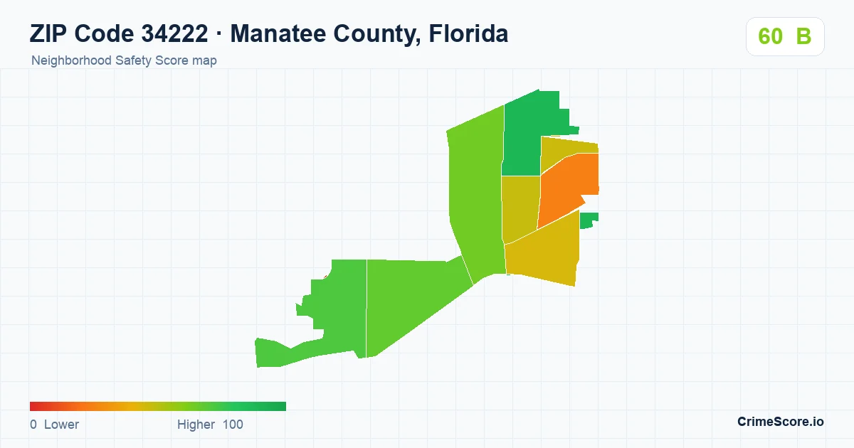 ZIP Code 34222 in Manatee County, Florida neighborhood Safety Score map
