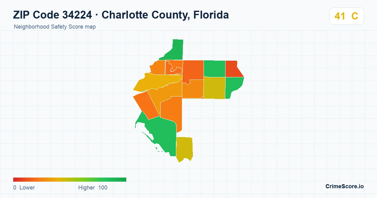 ZIP Code 34224 in Charlotte County, Florida neighborhood Safety Score map