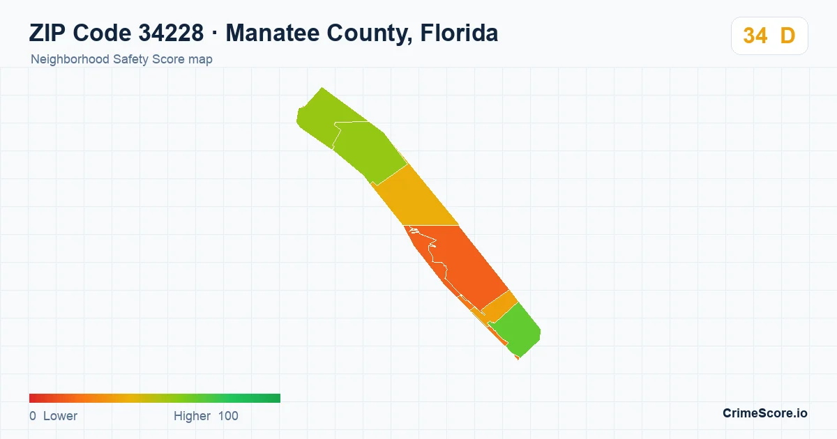 ZIP Code 34228 in Manatee County, Florida neighborhood Safety Score map