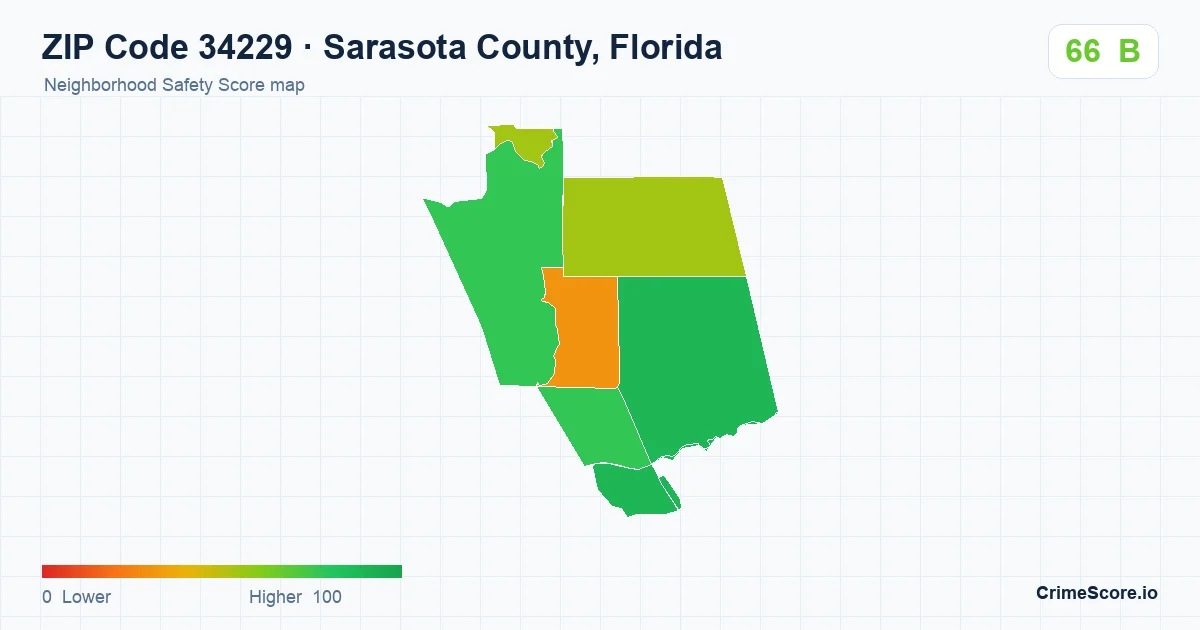 ZIP Code 34229 in Sarasota County, Florida neighborhood Safety Score map
