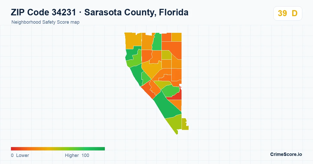 ZIP Code 34231 in Sarasota County, Florida neighborhood Safety Score map