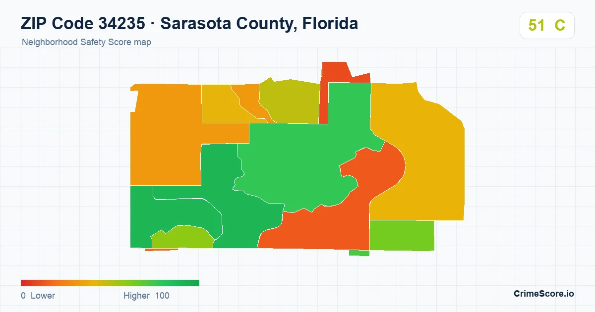 ZIP Code 34235 in Sarasota County, Florida neighborhood Safety Score map