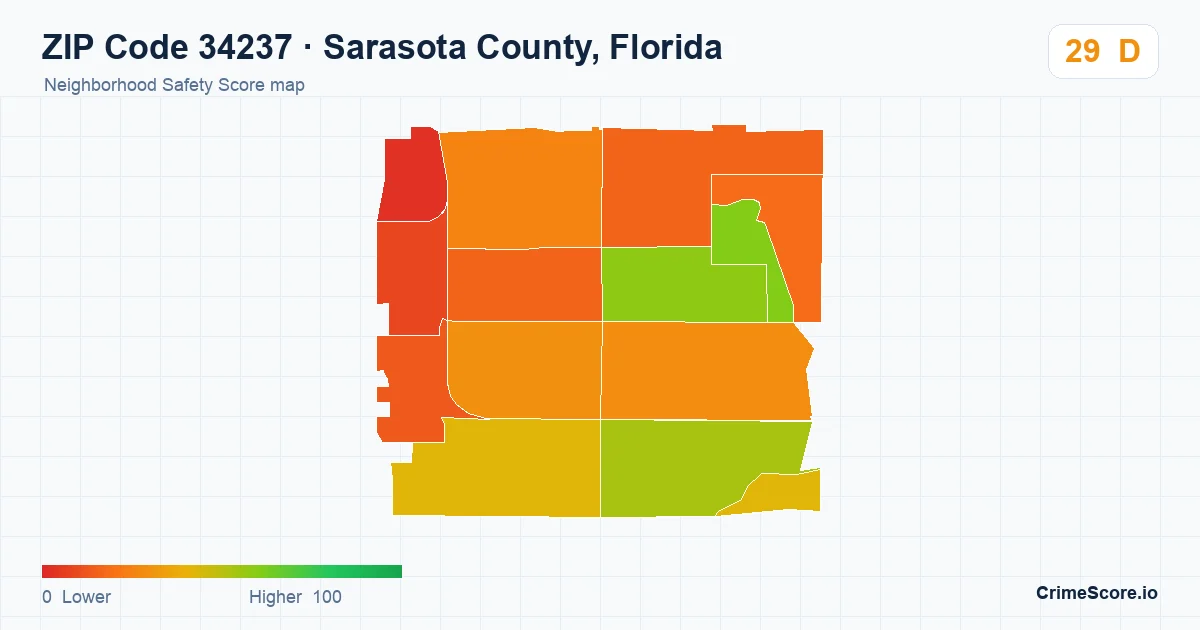 ZIP Code 34237 in Sarasota County, Florida neighborhood Safety Score map