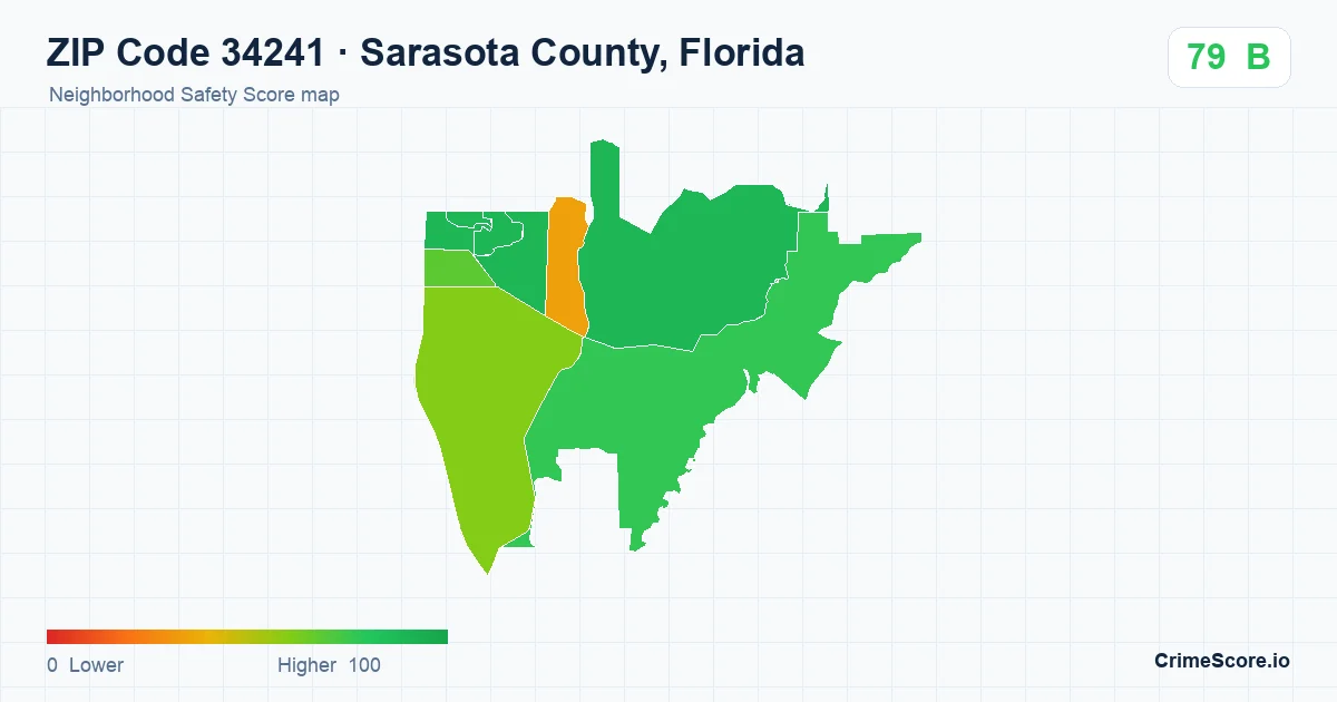 ZIP Code 34241 in Sarasota County, Florida neighborhood Safety Score map