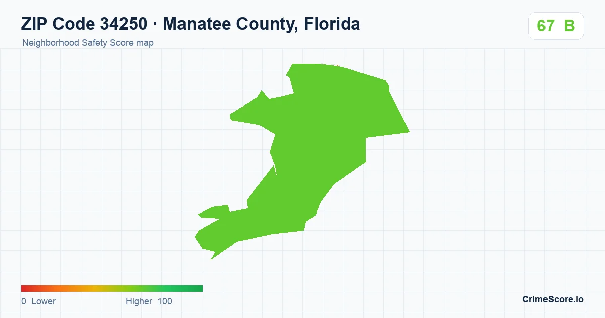 ZIP Code 34250 in Manatee County, Florida neighborhood Safety Score map