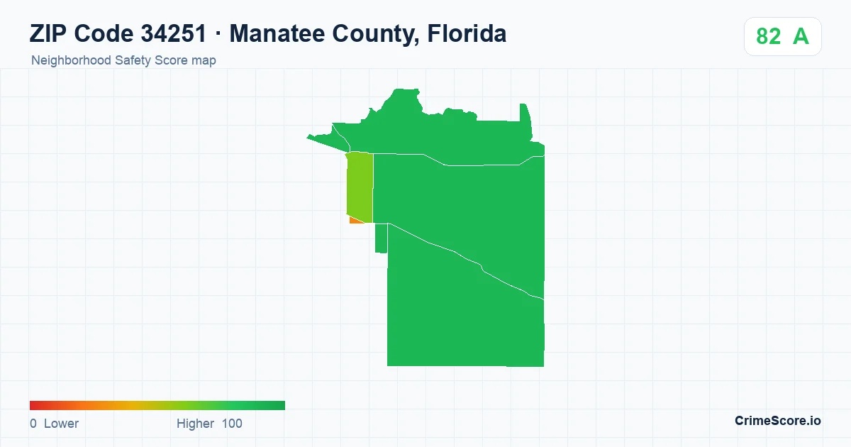 ZIP Code 34251 in Manatee County, Florida neighborhood Safety Score map