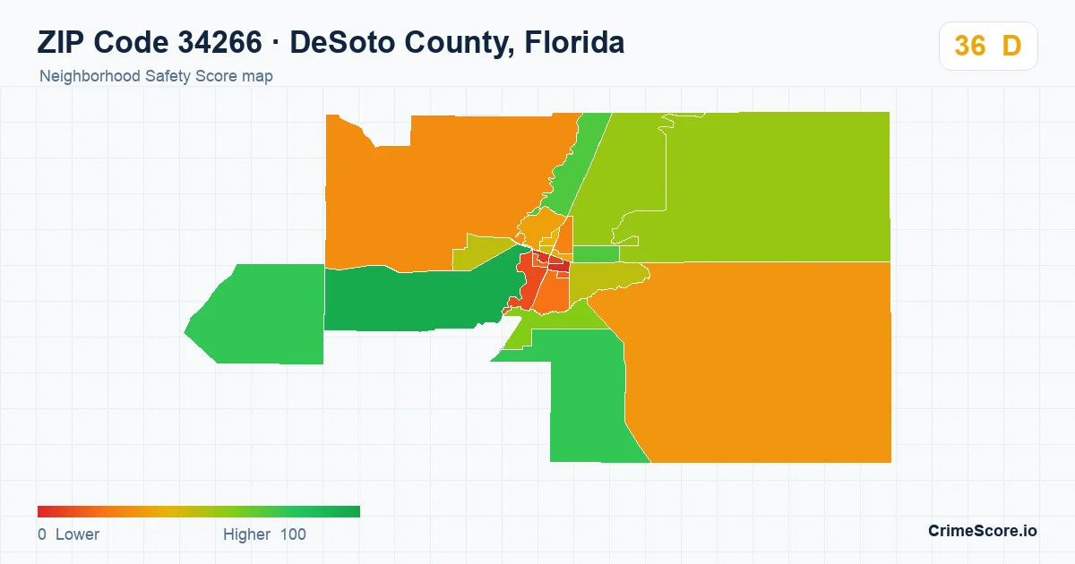 ZIP Code 34266 in DeSoto County, Florida neighborhood Safety Score map
