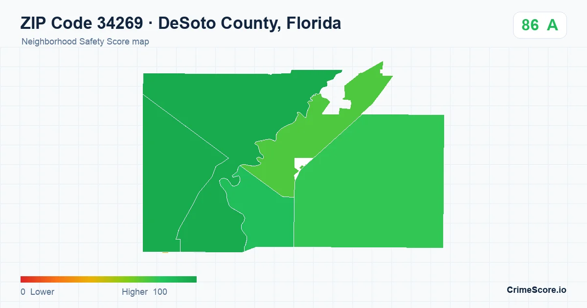 ZIP Code 34269 in DeSoto County, Florida neighborhood Safety Score map
