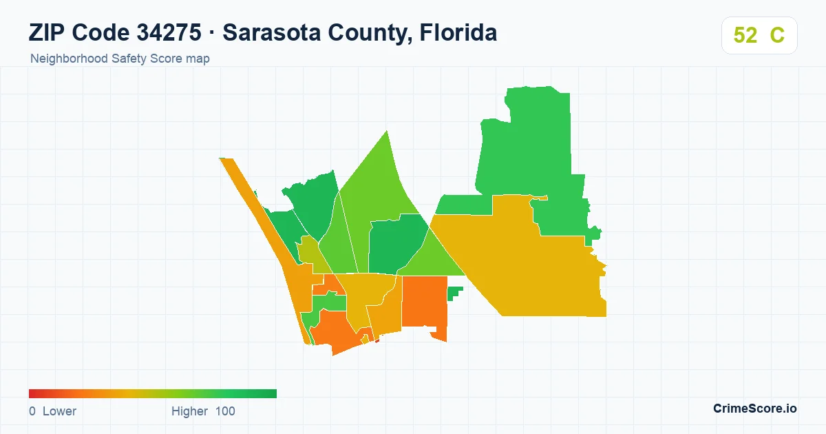 ZIP Code 34275 in Sarasota County, Florida neighborhood Safety Score map