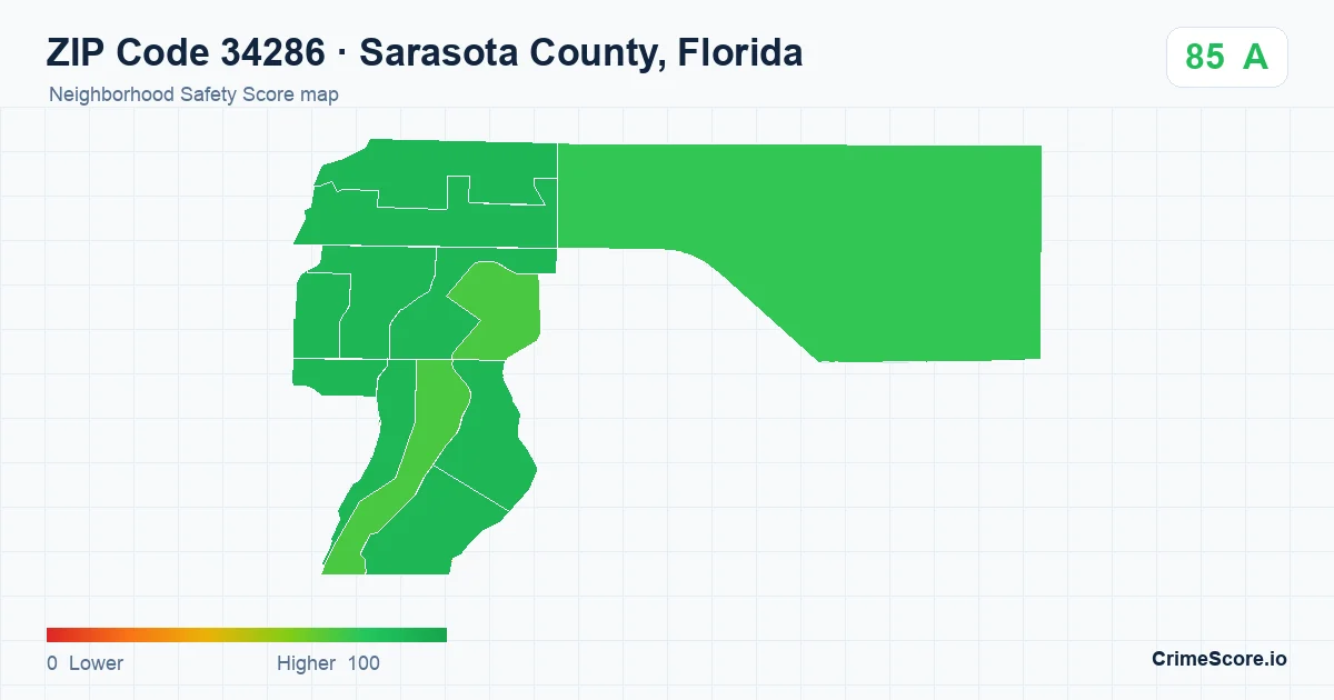 ZIP Code 34286 in Sarasota County, Florida neighborhood Safety Score map