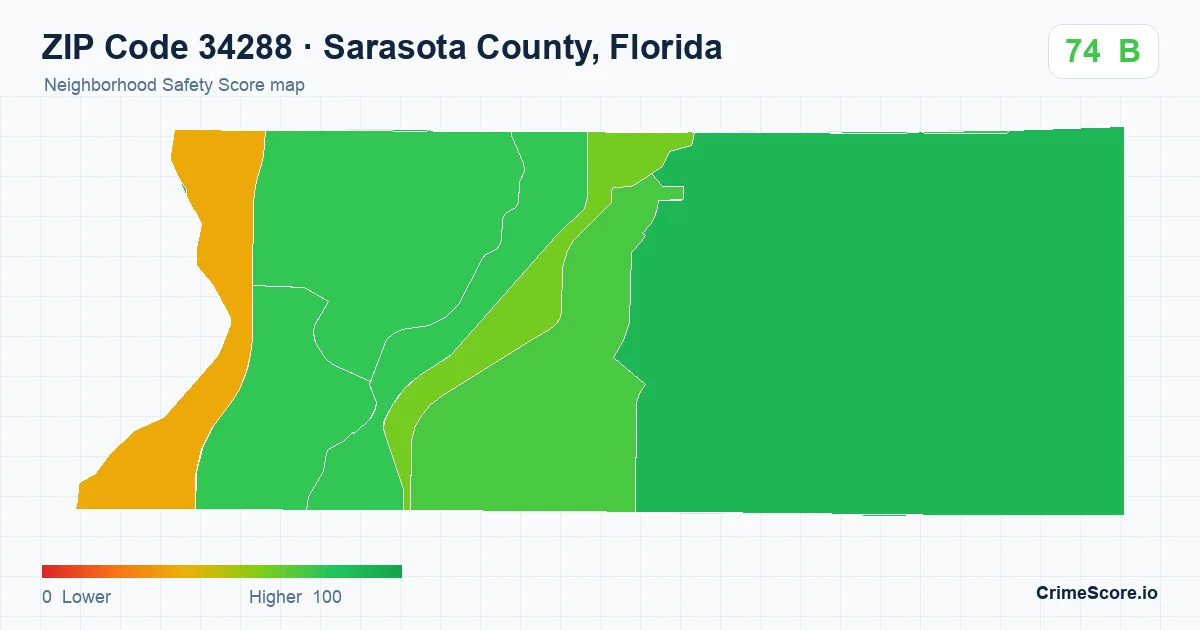 ZIP Code 34288 in Sarasota County, Florida neighborhood Safety Score map