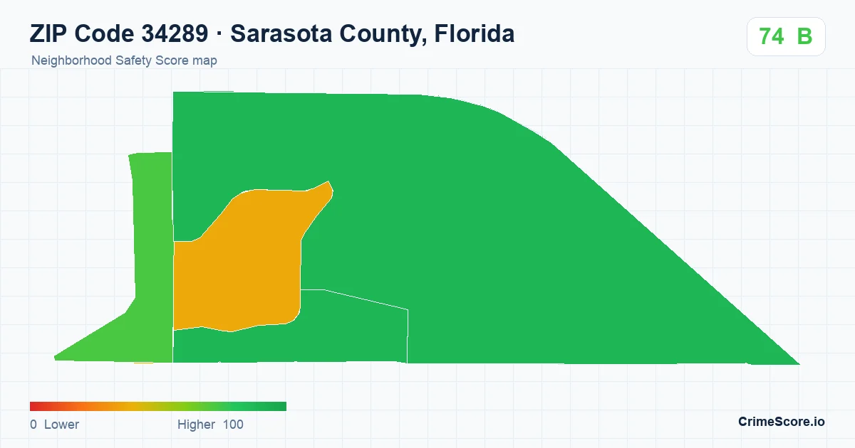 ZIP Code 34289 in Sarasota County, Florida neighborhood Safety Score map