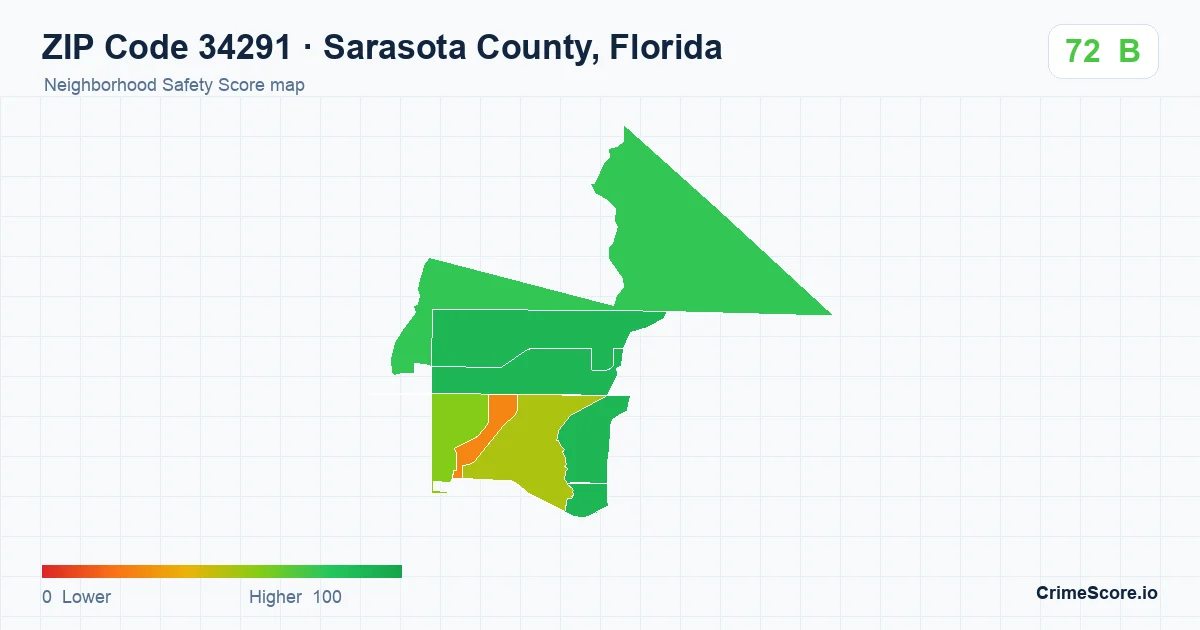 ZIP Code 34291 in Sarasota County, Florida neighborhood Safety Score map