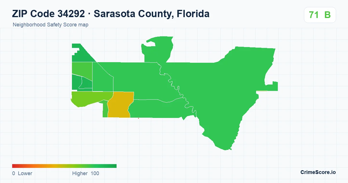 ZIP Code 34292 in Sarasota County, Florida neighborhood Safety Score map