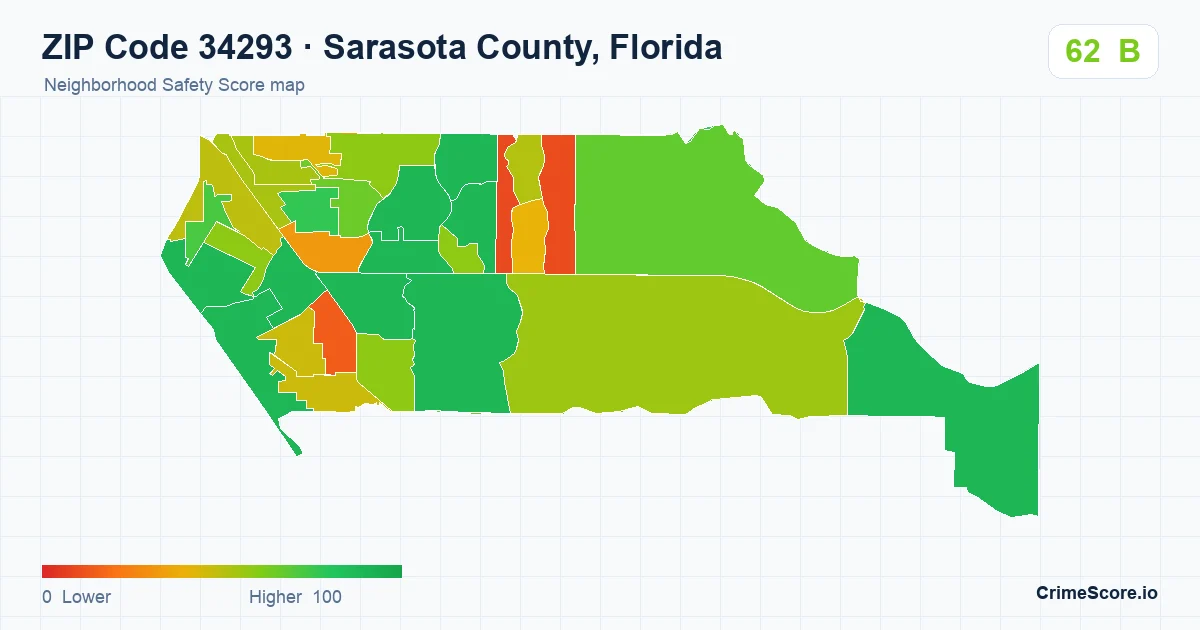 ZIP Code 34293 in Sarasota County, Florida neighborhood Safety Score map