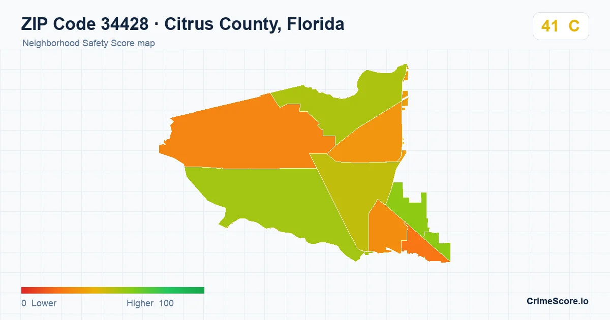 ZIP Code 34428 in Citrus County, Florida neighborhood Safety Score map