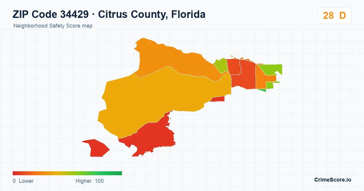 ZIP Code 34429 in Citrus County, Florida neighborhood Safety Score map