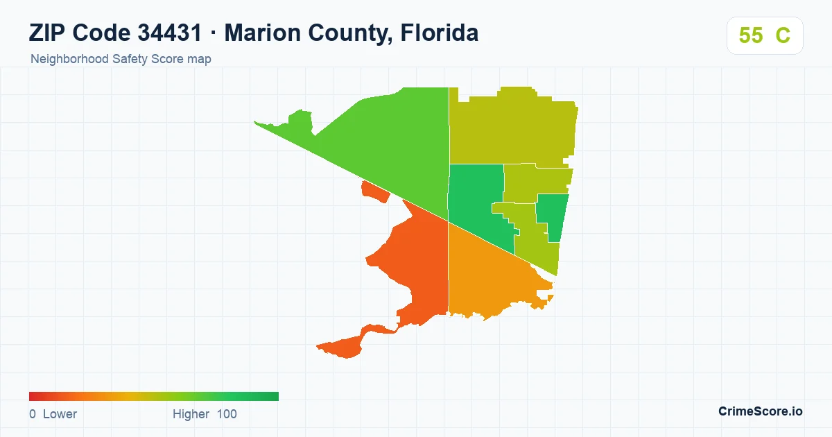 ZIP Code 34431 in Marion County, Florida neighborhood Safety Score map
