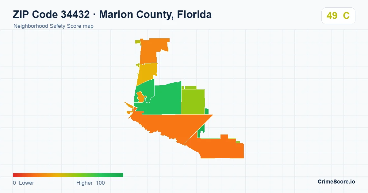 ZIP Code 34432 in Marion County, Florida neighborhood Safety Score map