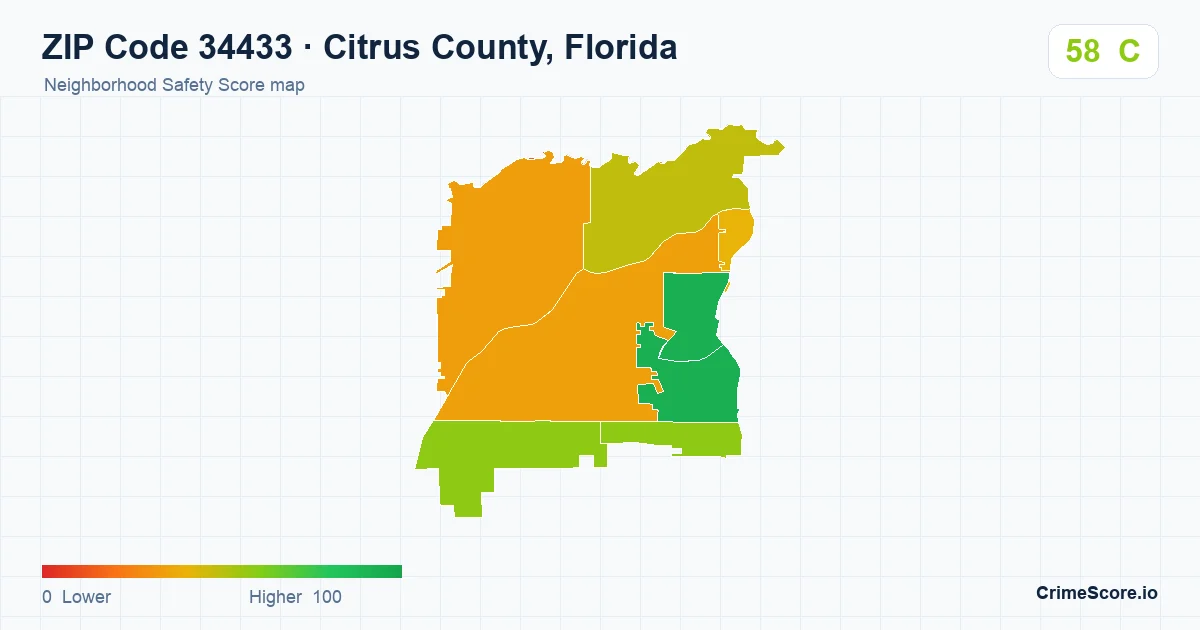ZIP Code 34433 in Citrus County, Florida neighborhood Safety Score map