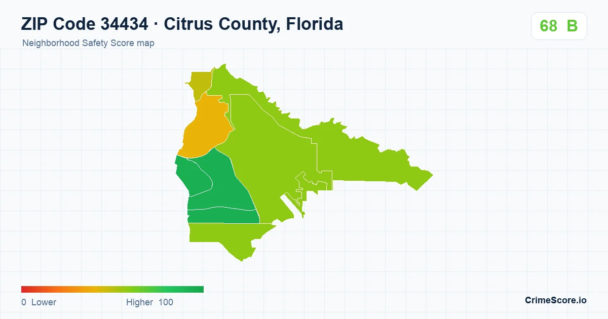 ZIP Code 34434 in Citrus County, Florida neighborhood Safety Score map